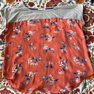 Gray top, peach with blue/pink flowers, short sleeve